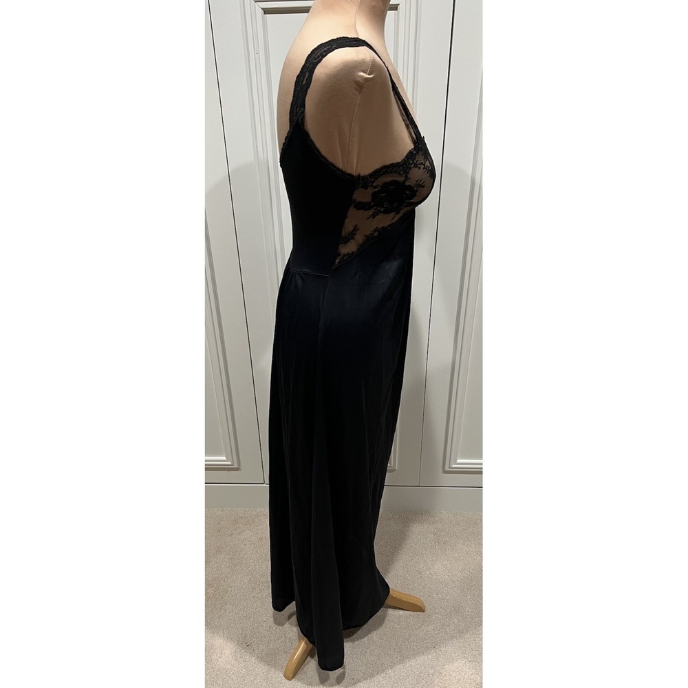 Vintage Montgomery Ward Black Long Slip Nightgown Lace Romantic Sexy Whimsigoth - Picture 3 of 7